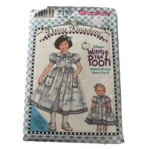Simplicity Daisy Kingdom 7199 WINNIE the POOH Girls Dress 5-6-7-8 +18” Doll